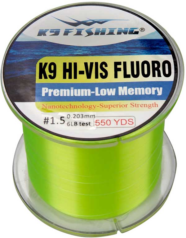 K9 550-10lb-HV Hi-Vis Yellow Fluoro Line 550 Yard Spool 10lb Test